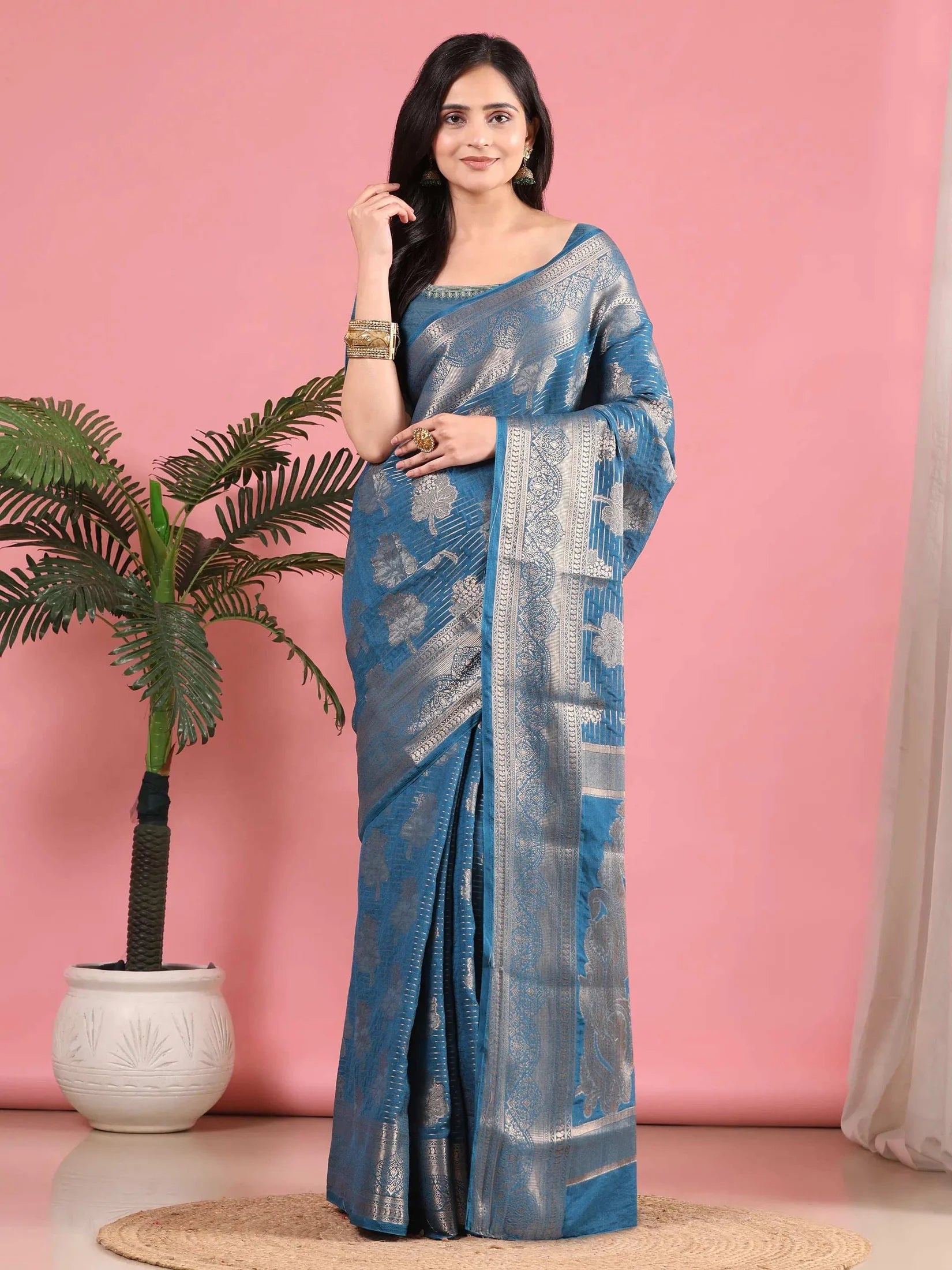 Banarasi Georgette Jacquard Saree With Embroidered Blouse
