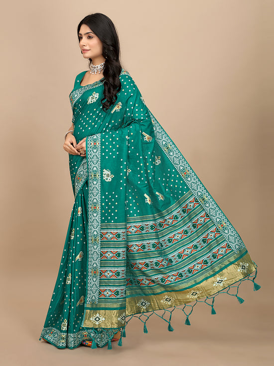 Patola Print Cotton Silk Saree with Tassel Border Pallu