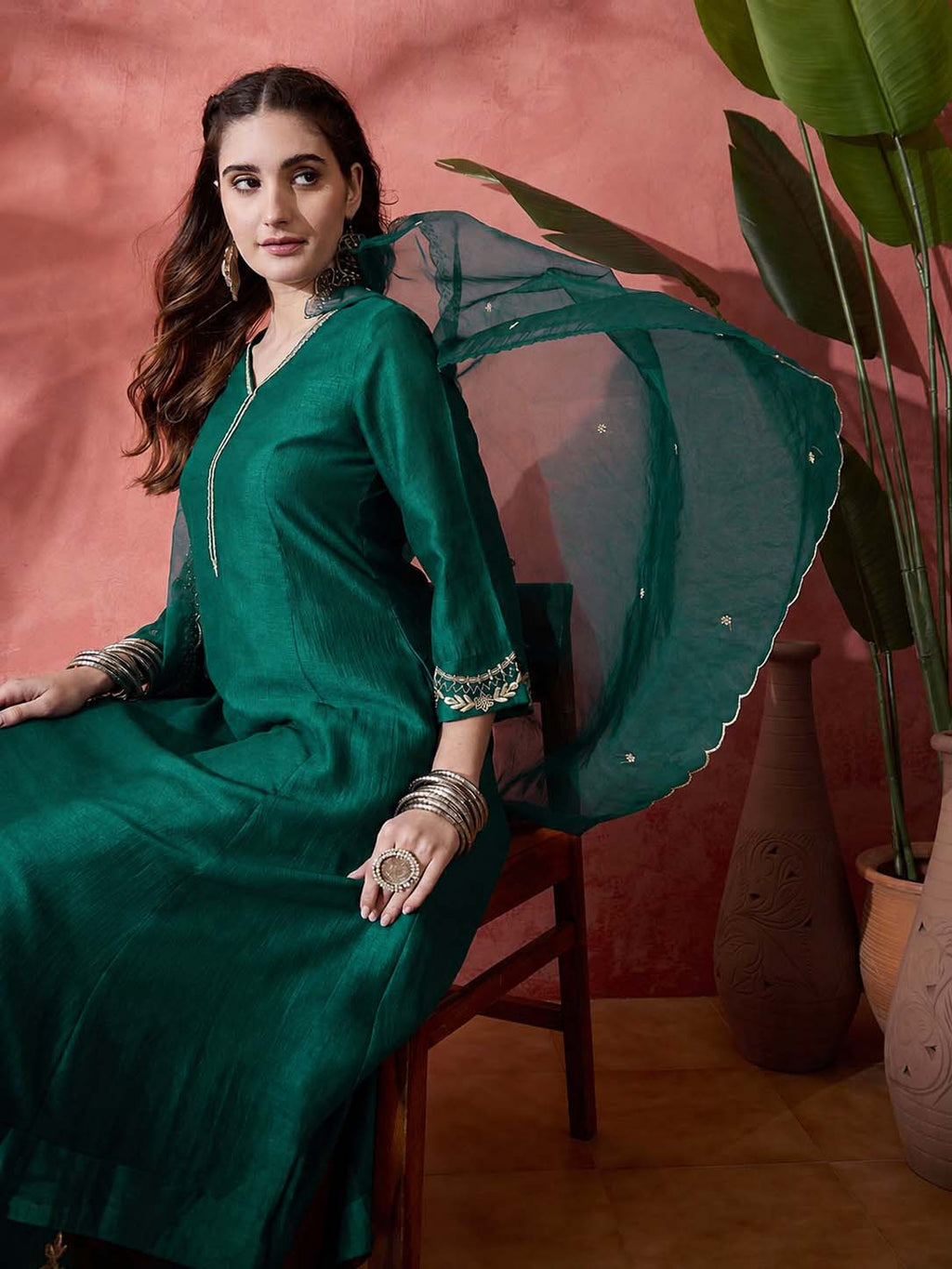 Elegant Zari Embroidered Silk Blend Anarkali Set