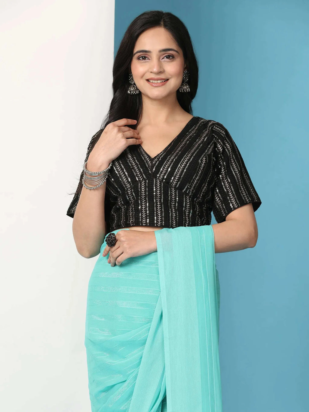 Ready To Wear Chiffon Saree With Stitched Blouse