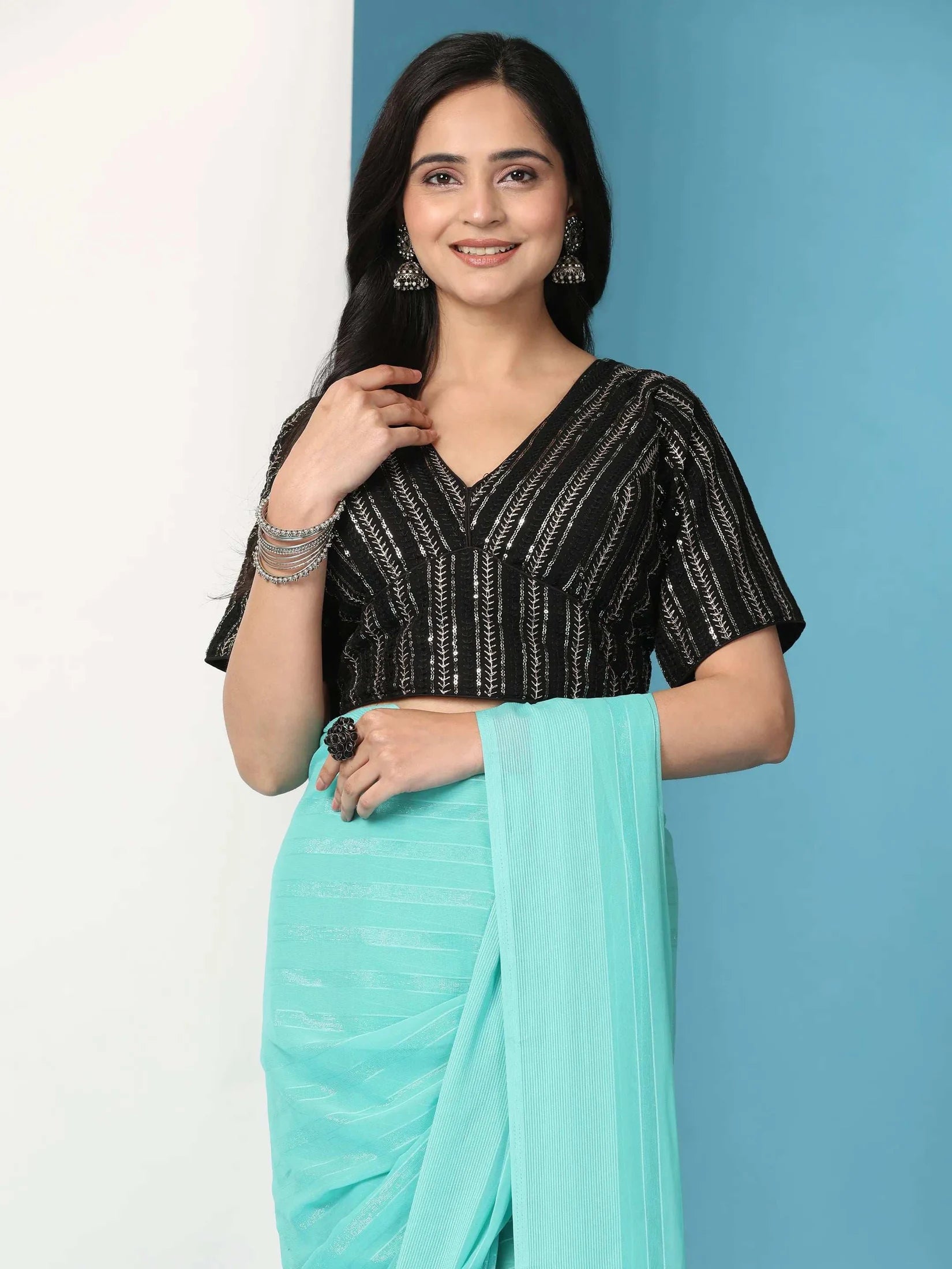 Ready To Wear Chiffon Saree With Stitched Blouse