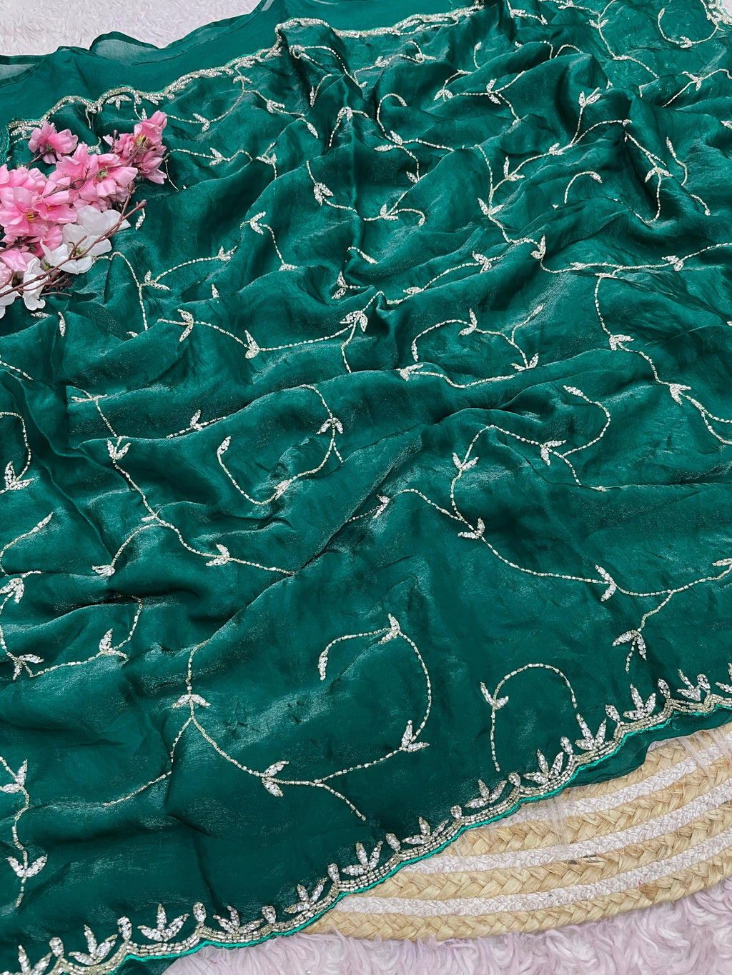Space silk Saree With Khatli Cut Dana Handwork  Diamond Work