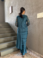 Heavy Chinon Jacket Saree With Blouse and Cording Embroidered Work