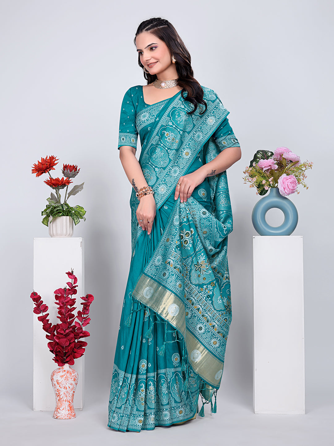 Patola Silk Saree with Traditional Pallu and Tassel Border