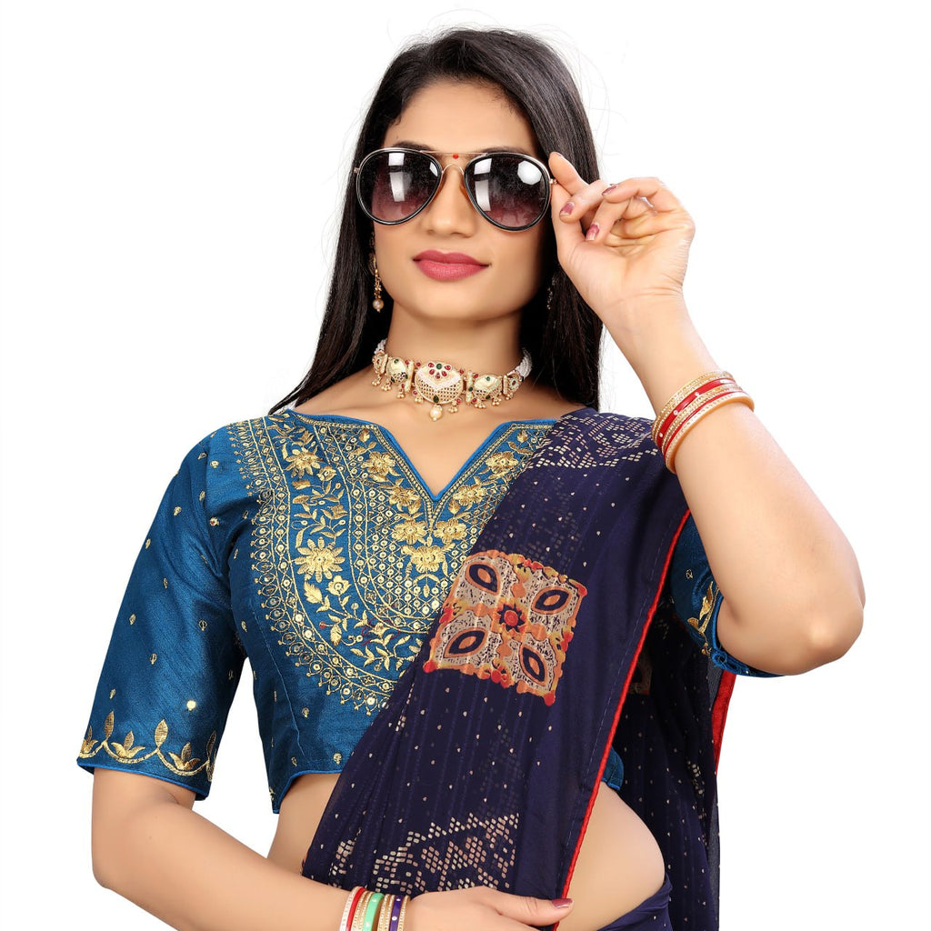 Vichitra Silk Embroidered Blouse