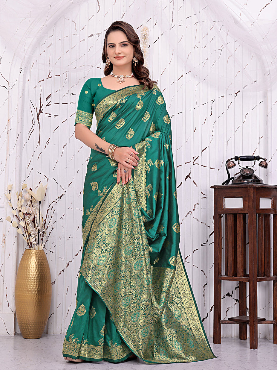 Ready To Wear Banarasi Silk Saree with Zari Woven Border