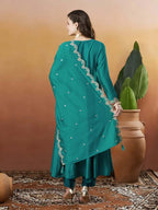 Silk Embroidered Anarkali Kurta, Pant & Dupatta Set