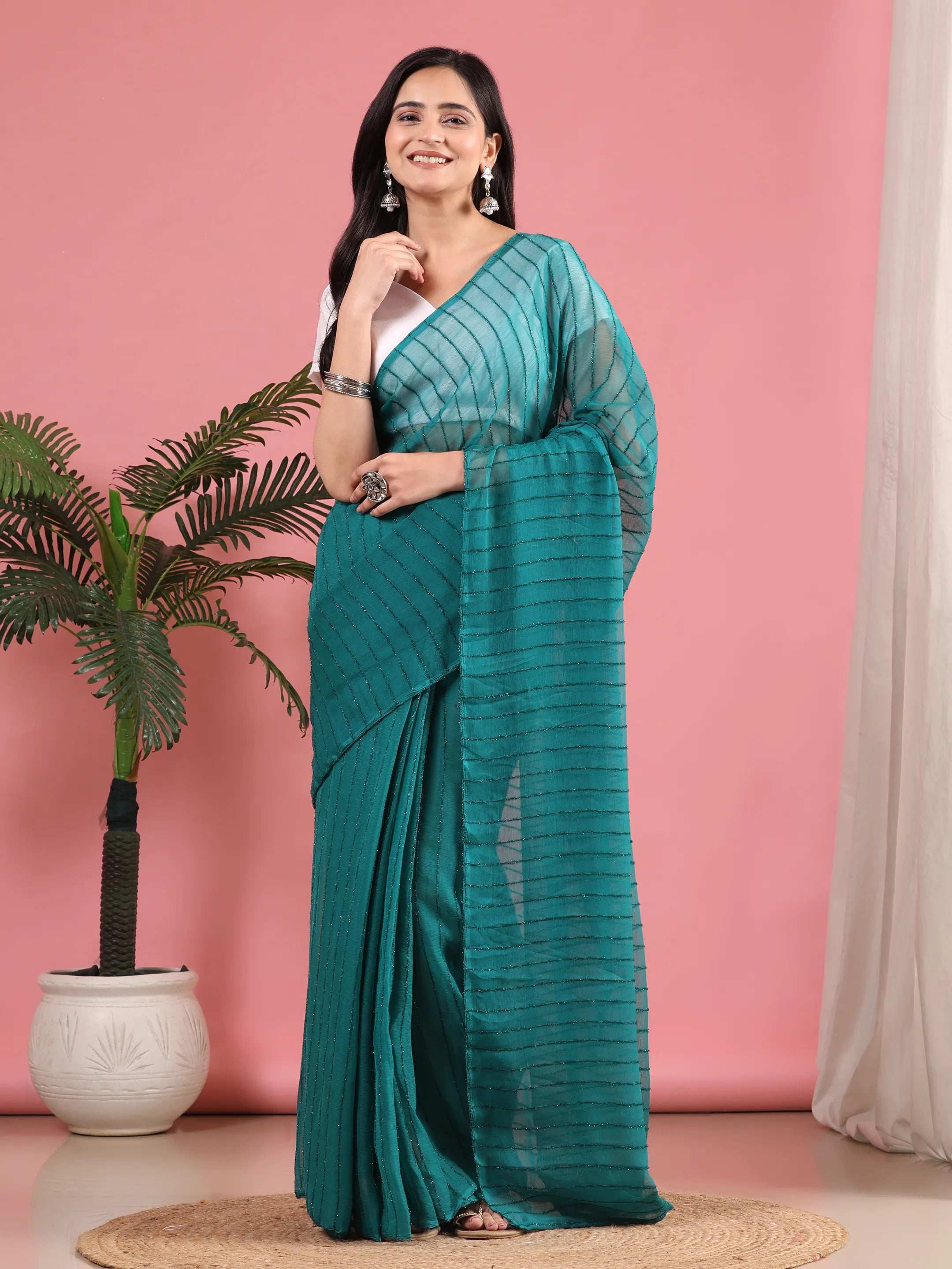 Ready To Wear Chiffon Zari Linen Saree