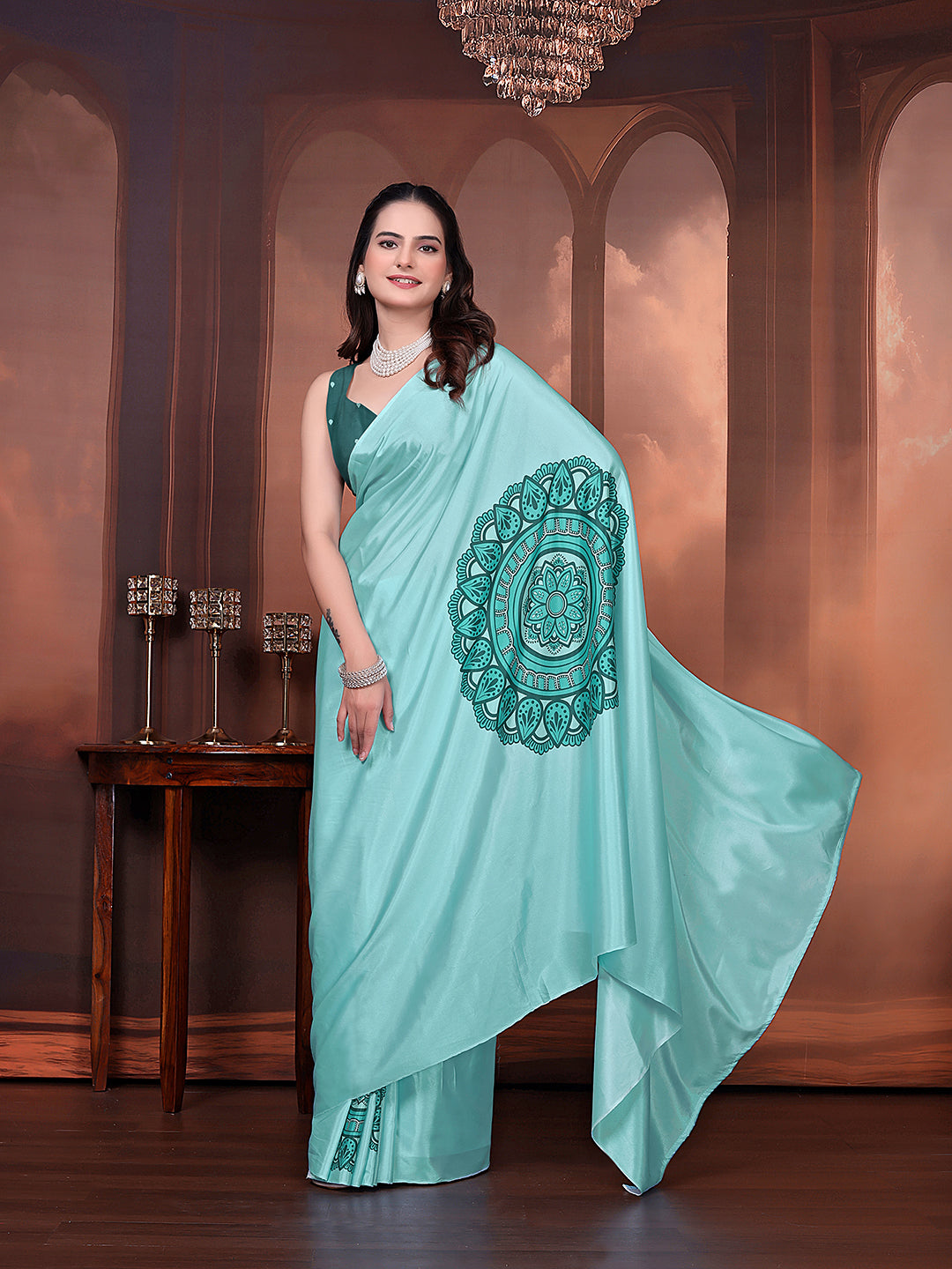 Ready to Wear Silk Crepe Floral Print Saree with Unstitched Blouse for Party Wear