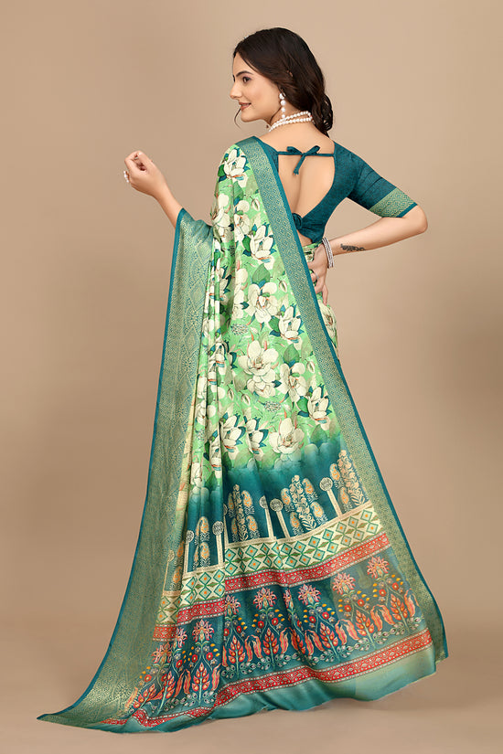 Moss Chiffon Digital Print Woven Border Saree