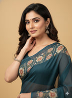 Elegant Floral Border Print Georgette Border Saree