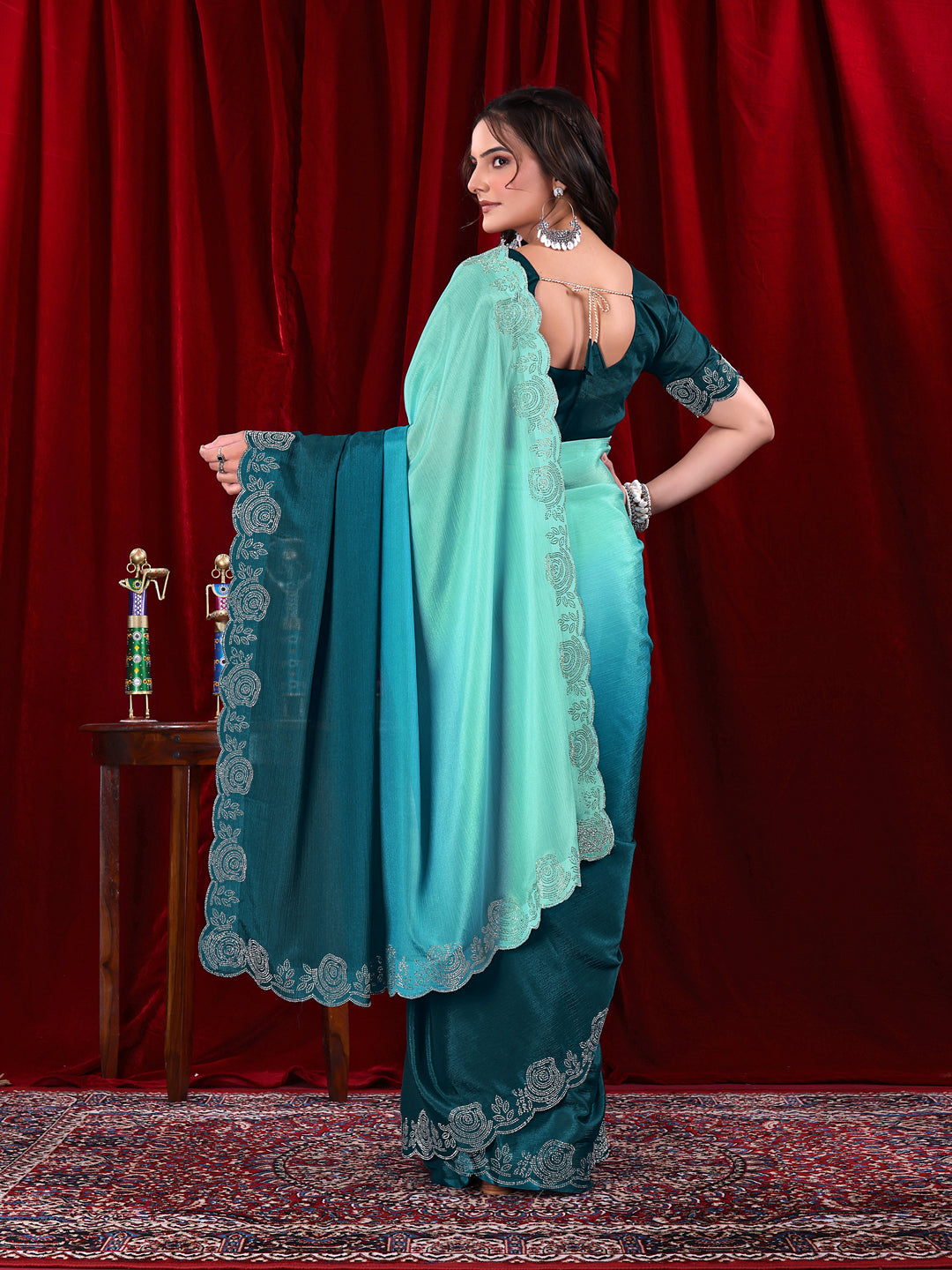 Chinon Shaded Saree with Siroski Diamond Work