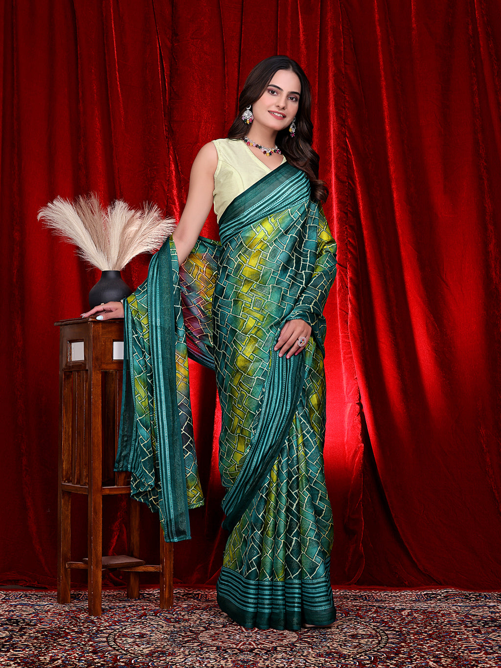 Heavy Chiffon Color Block Printed Ready-to-Wear Saree