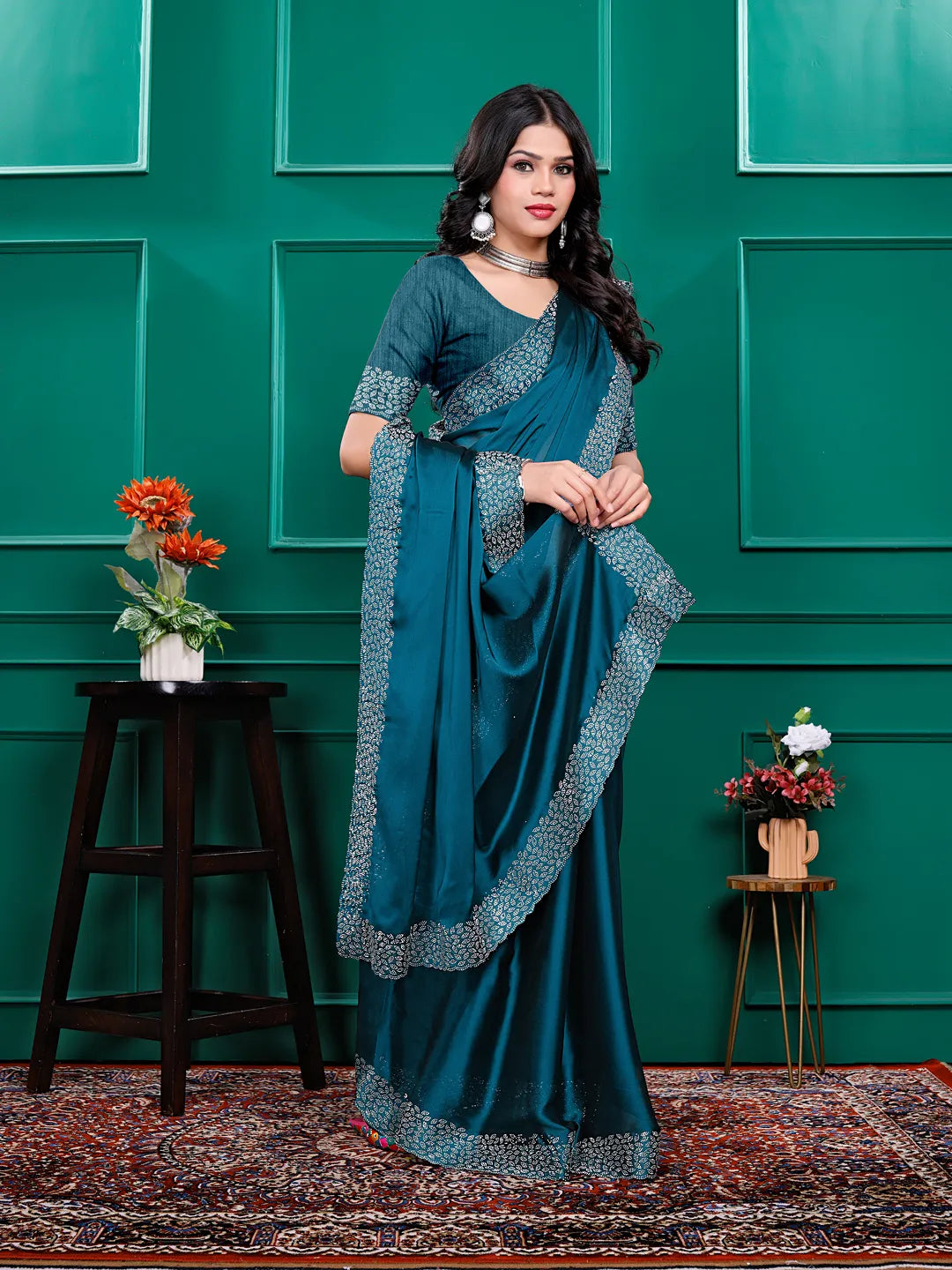 Silk  Siroski  Diamond Lace Work Saree