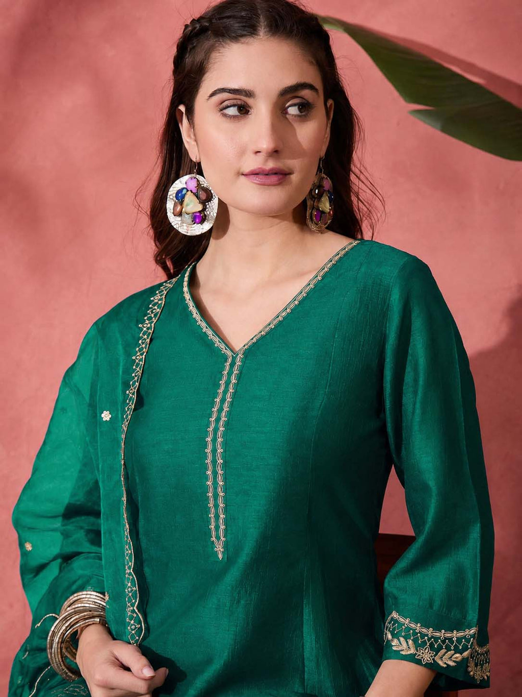 Elegant Zari Embroidered Silk Blend Anarkali Set
