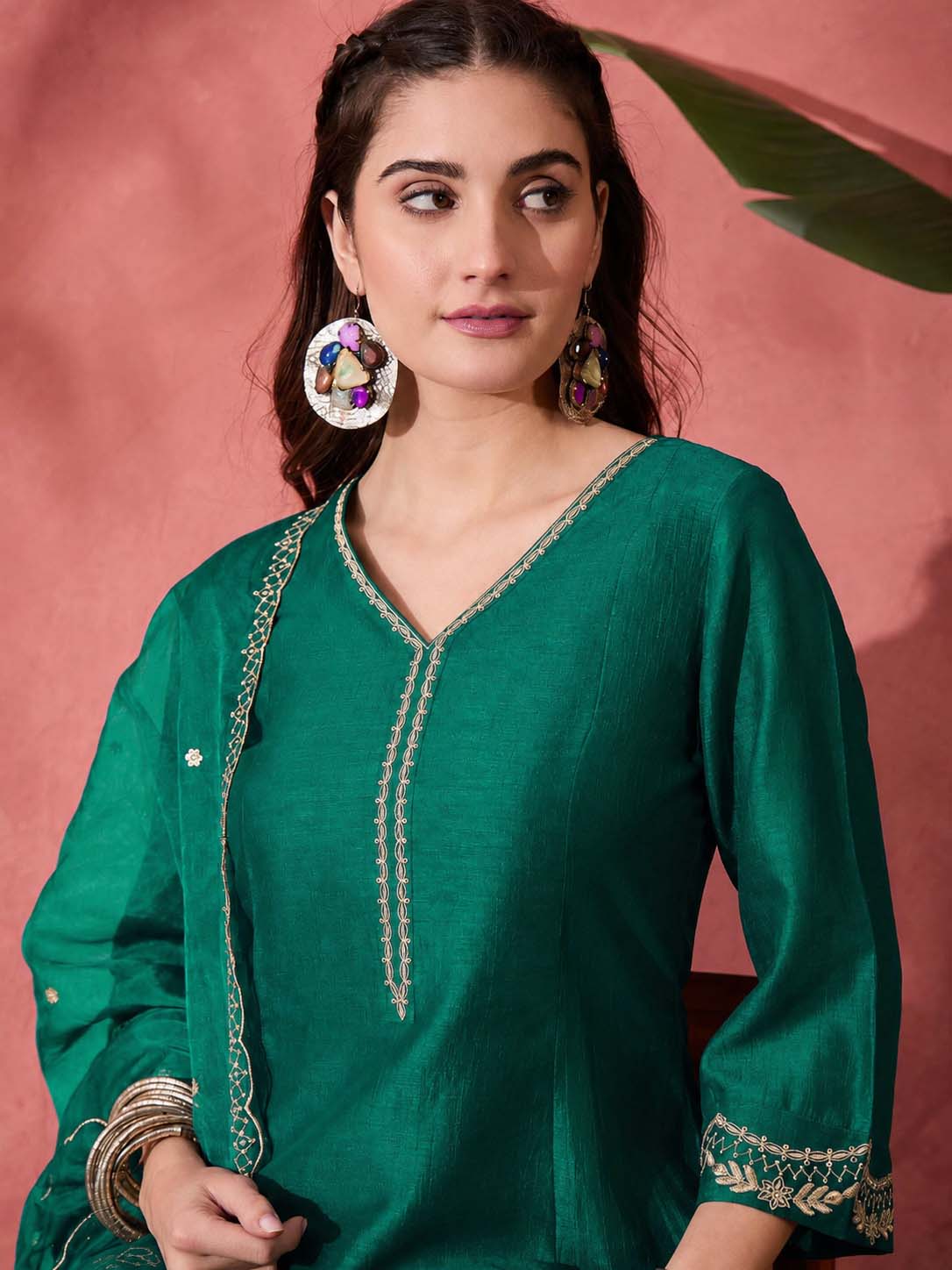 Elegant Zari Embroidered Silk Blend Anarkali Set