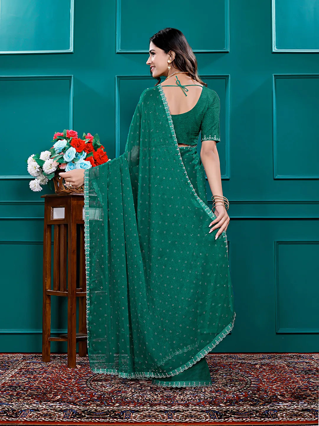 Chiffon Siroski Diamond Lace Work Saree