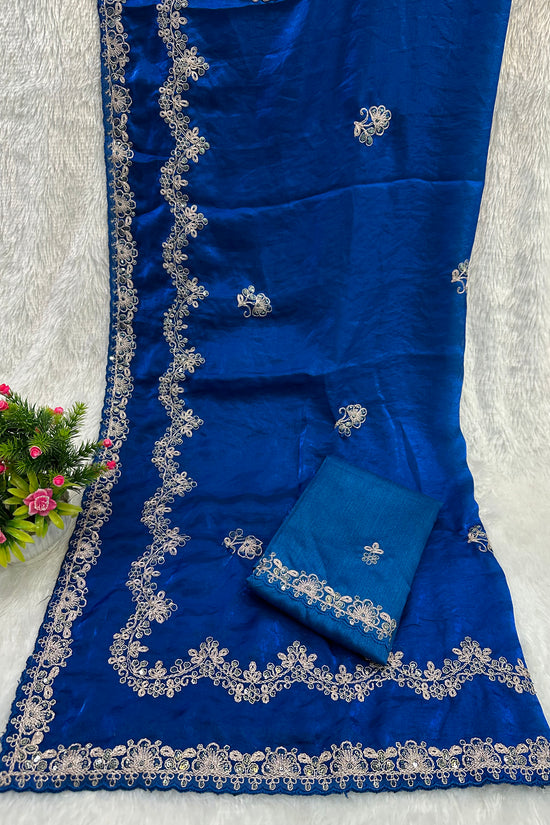 Traditional Embroidered Satin Silk Saree
