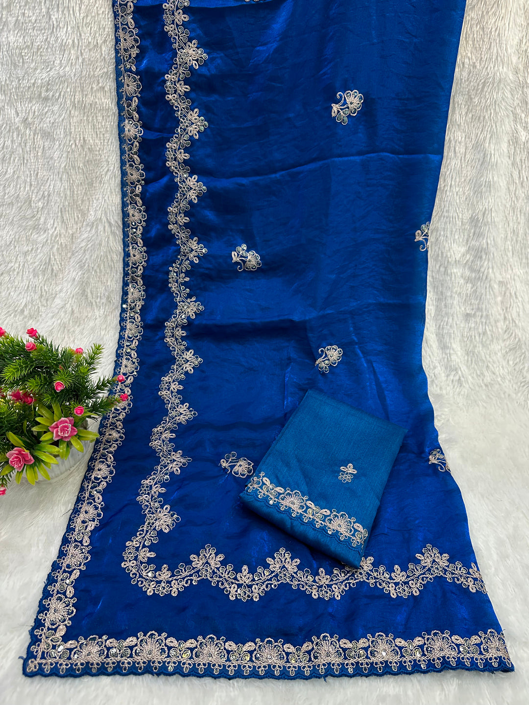 Traditional Embroidered Satin Silk Saree