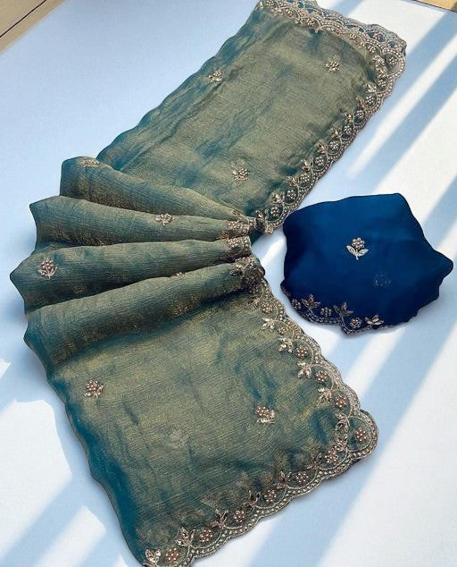 Jimmy Chu Saree With Thread and Moti Work