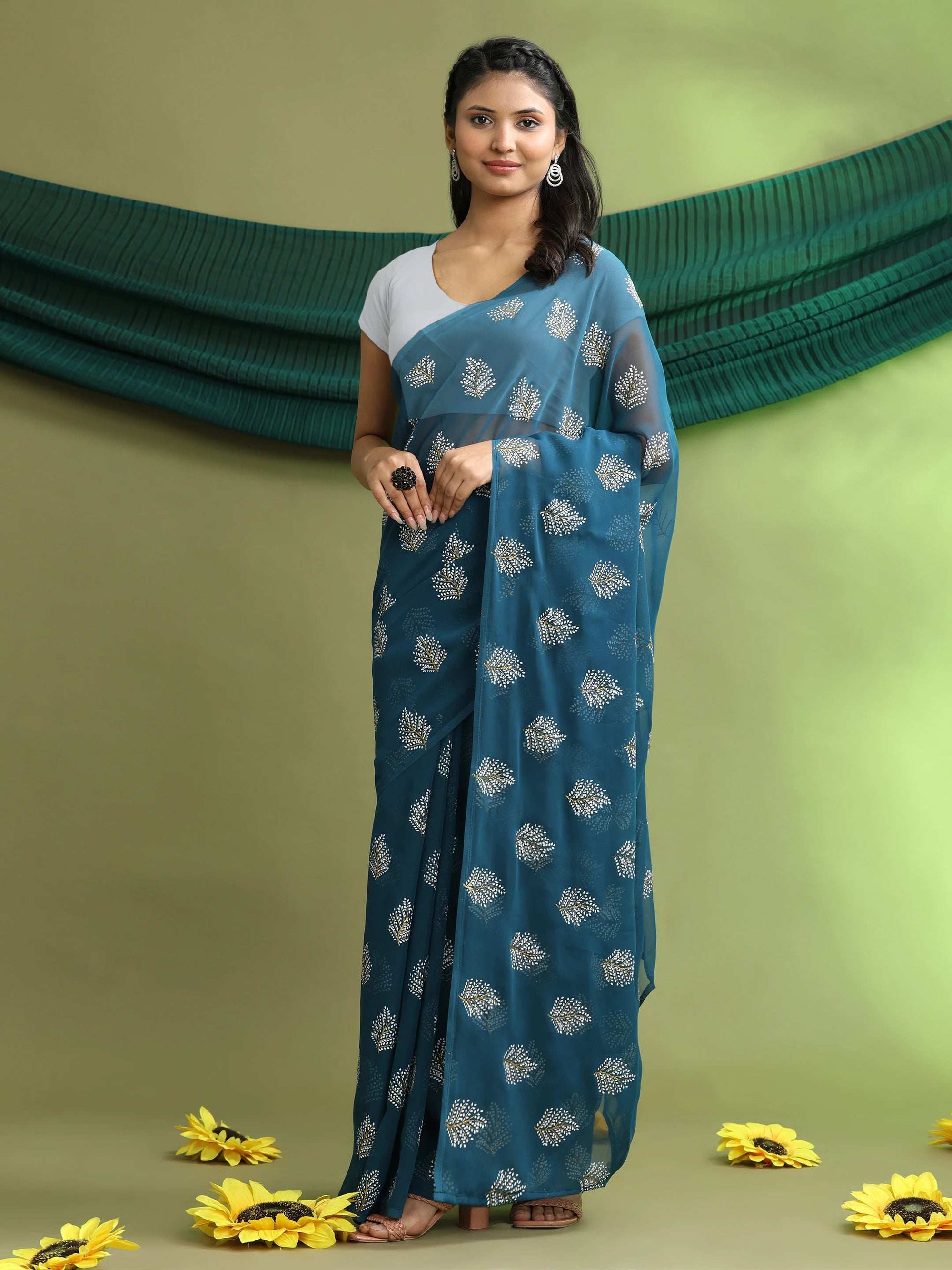 Ready To Wear Floral Print Chiffon Daily Wear Saree