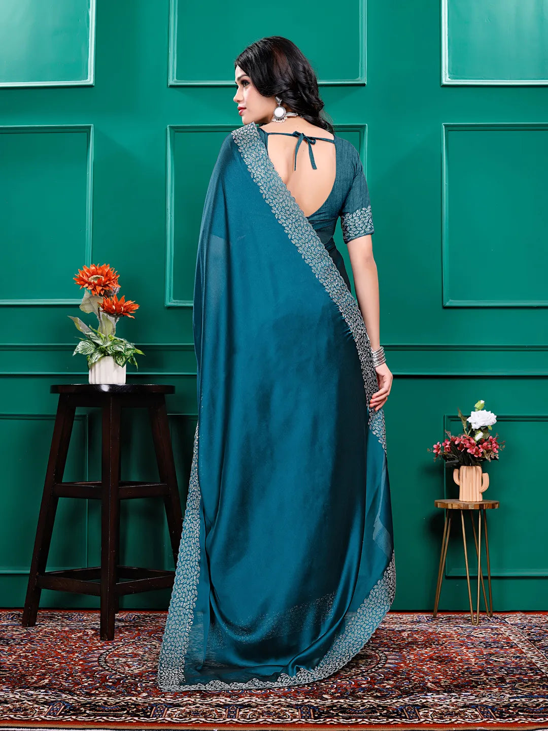 Silk  Siroski  Diamond Lace Work Saree