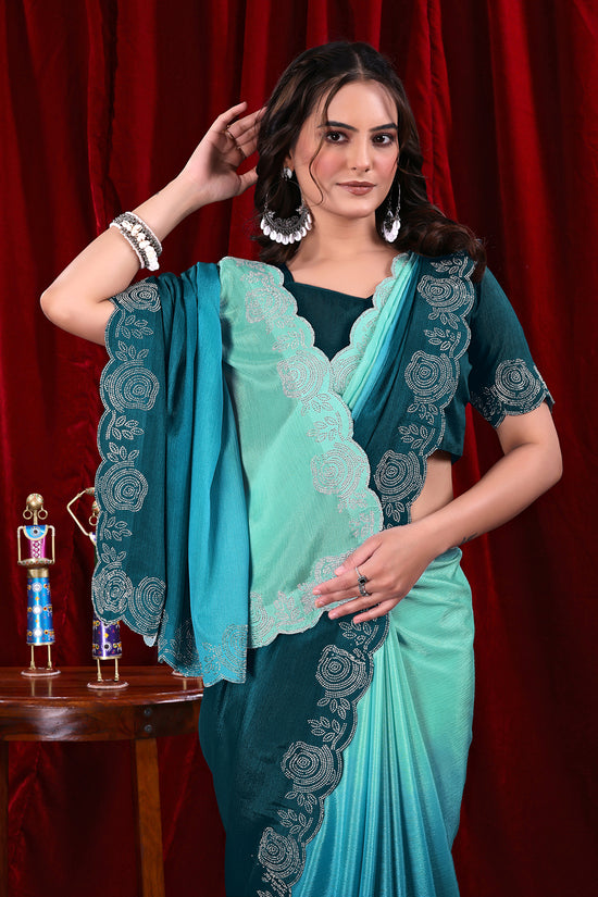 Chinon Shaded Saree with Siroski Diamond Work