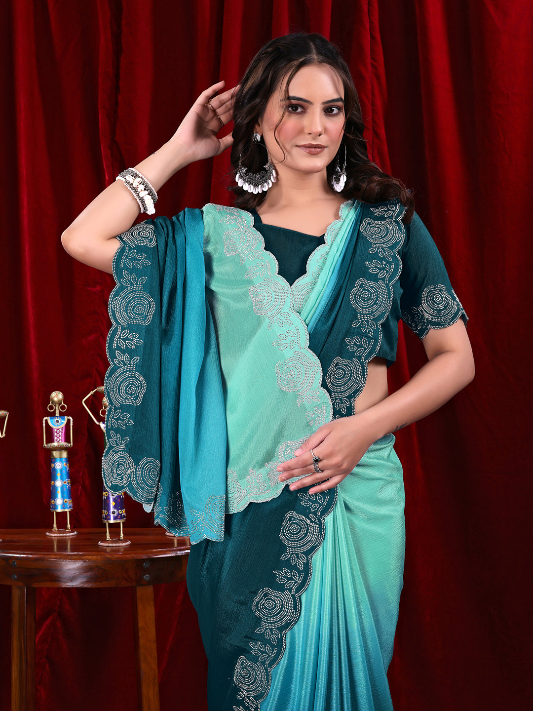Chinon Shaded Saree with Siroski Diamond Work