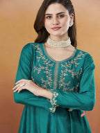Silk Embroidered Anarkali Kurta, Pant & Dupatta Set