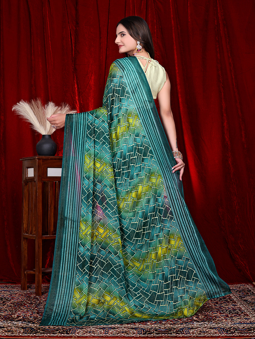Heavy Chiffon Color Block Printed Ready-to-Wear Saree
