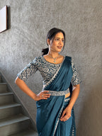 Ready To Wear Chinnon Embroidery Work Saree With Stitched Blouse