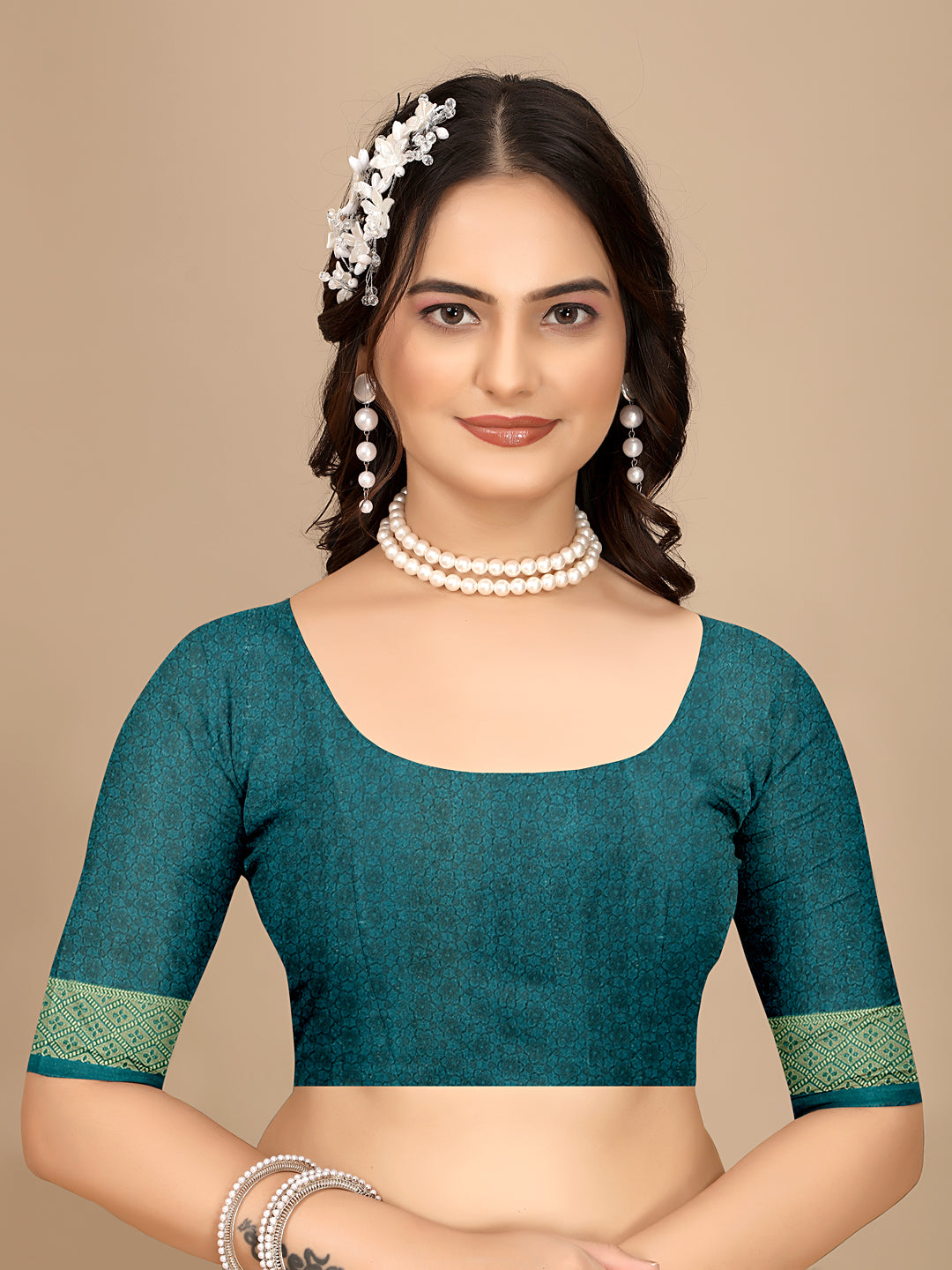 Moss Chiffon Digital Print Woven Border Saree