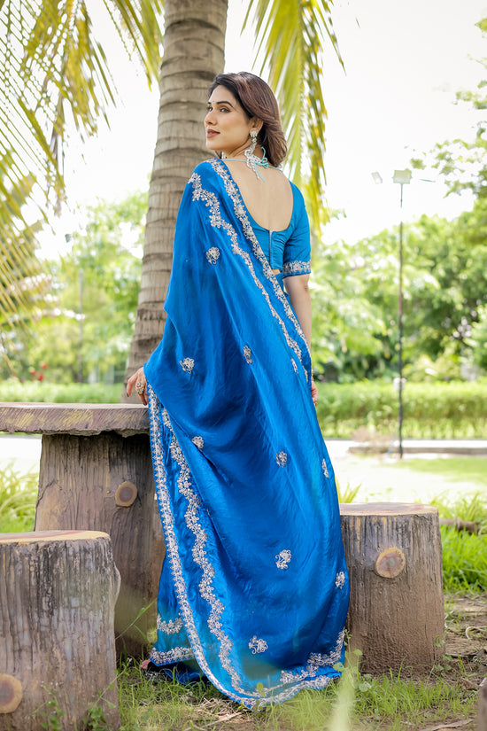 Traditional Embroidered Satin Silk Saree
