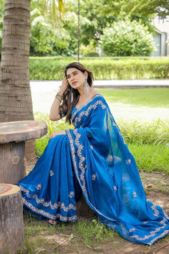 Traditional Embroidered Satin Silk Saree