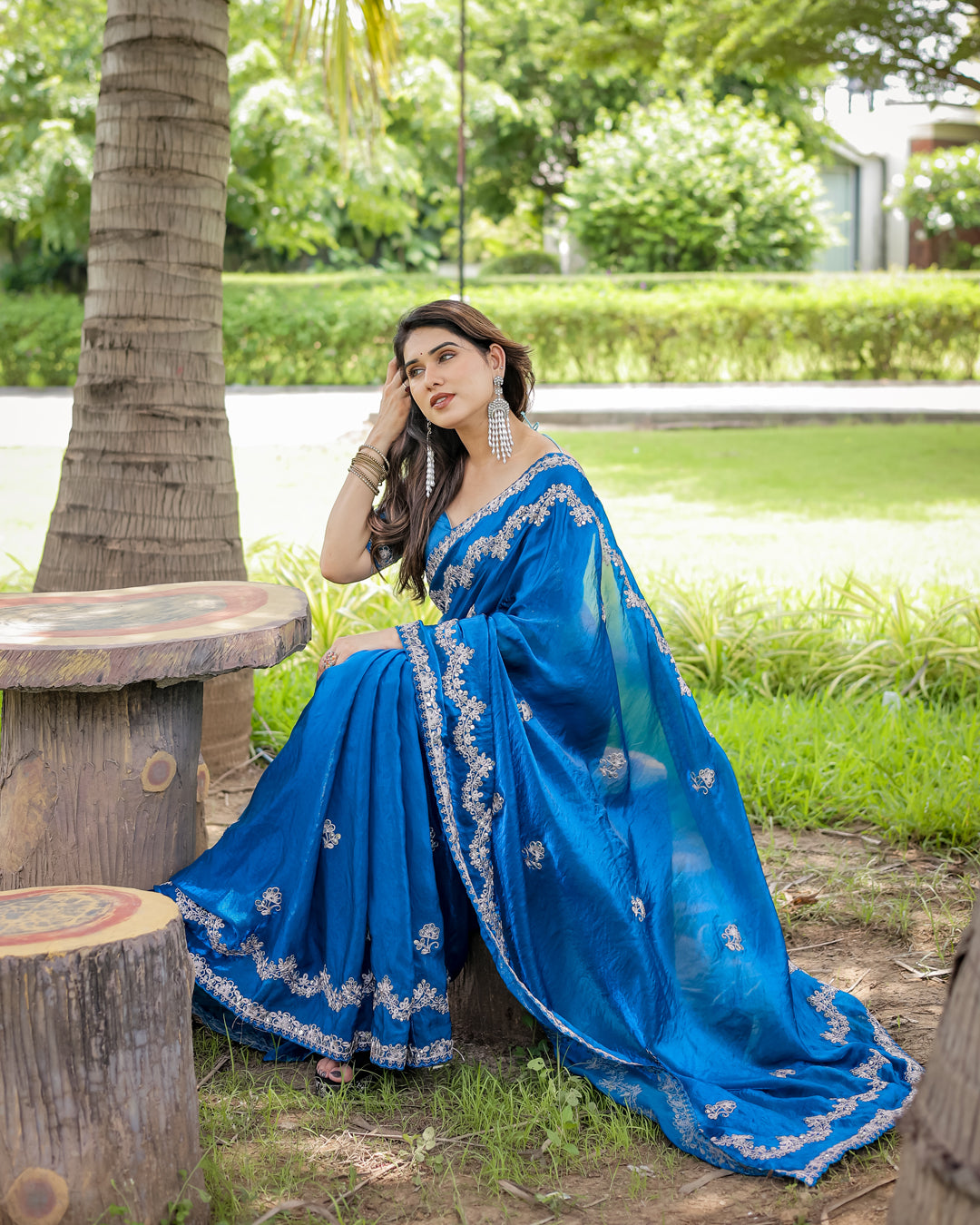 Traditional Embroidered Satin Silk Saree
