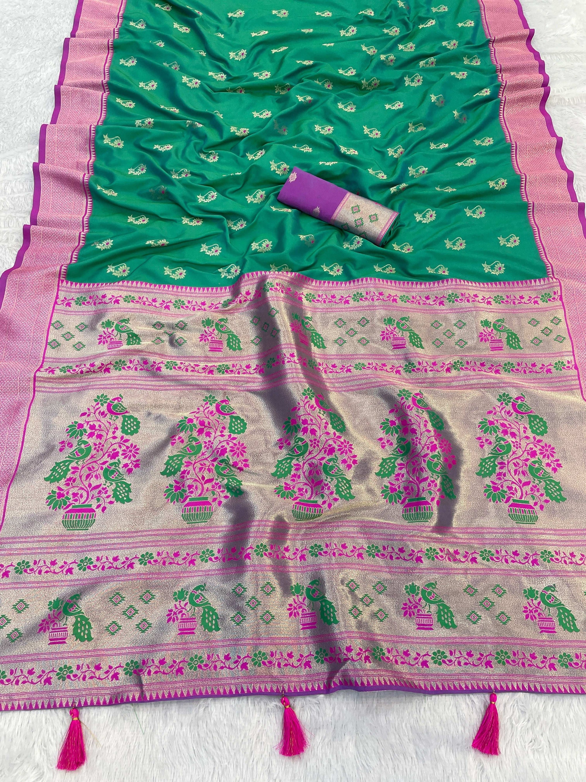 Zari Woven Paithani Pure Silk Saree With Tussle