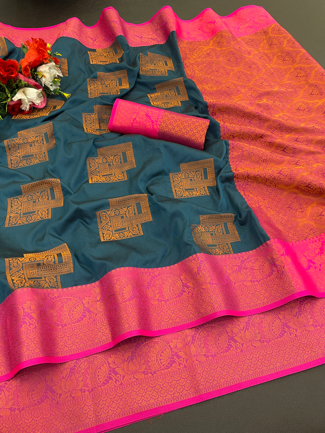 Woven Kanjivaram Soft Silk Copper Rich Pallu Saree