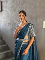 Ready To Wear Chinnon Embroidery Work Saree With Stitched Blouse
