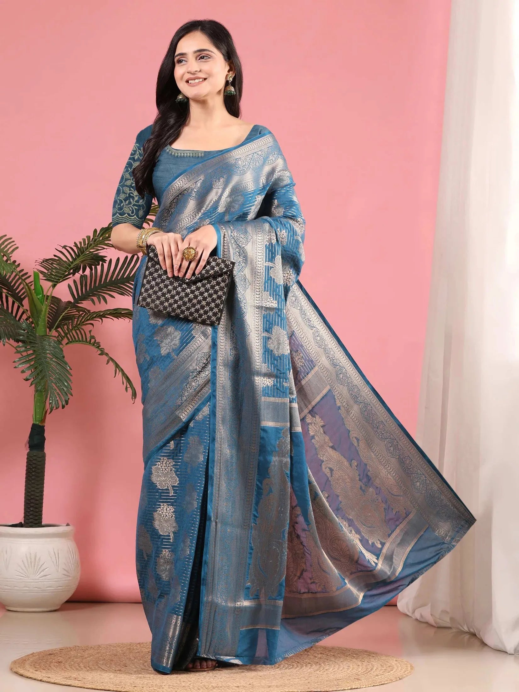 Banarasi Georgette Jacquard Saree With Embroidered Blouse