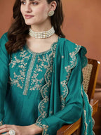 Silk Embroidered Anarkali Kurta, Pant & Dupatta Set
