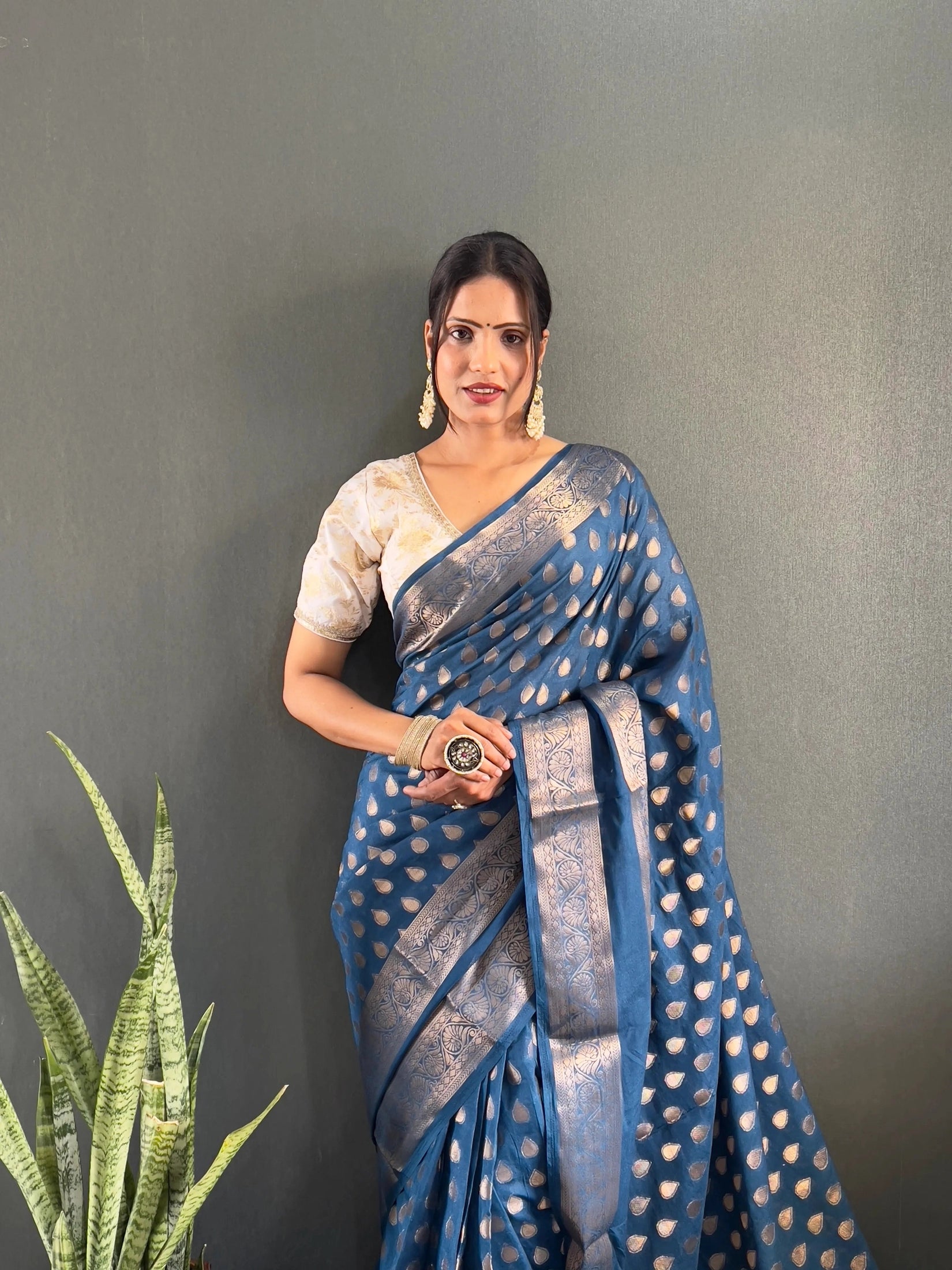 Ready to Wear Pure Banarasi Georgette Saree With Ready Made Blouse