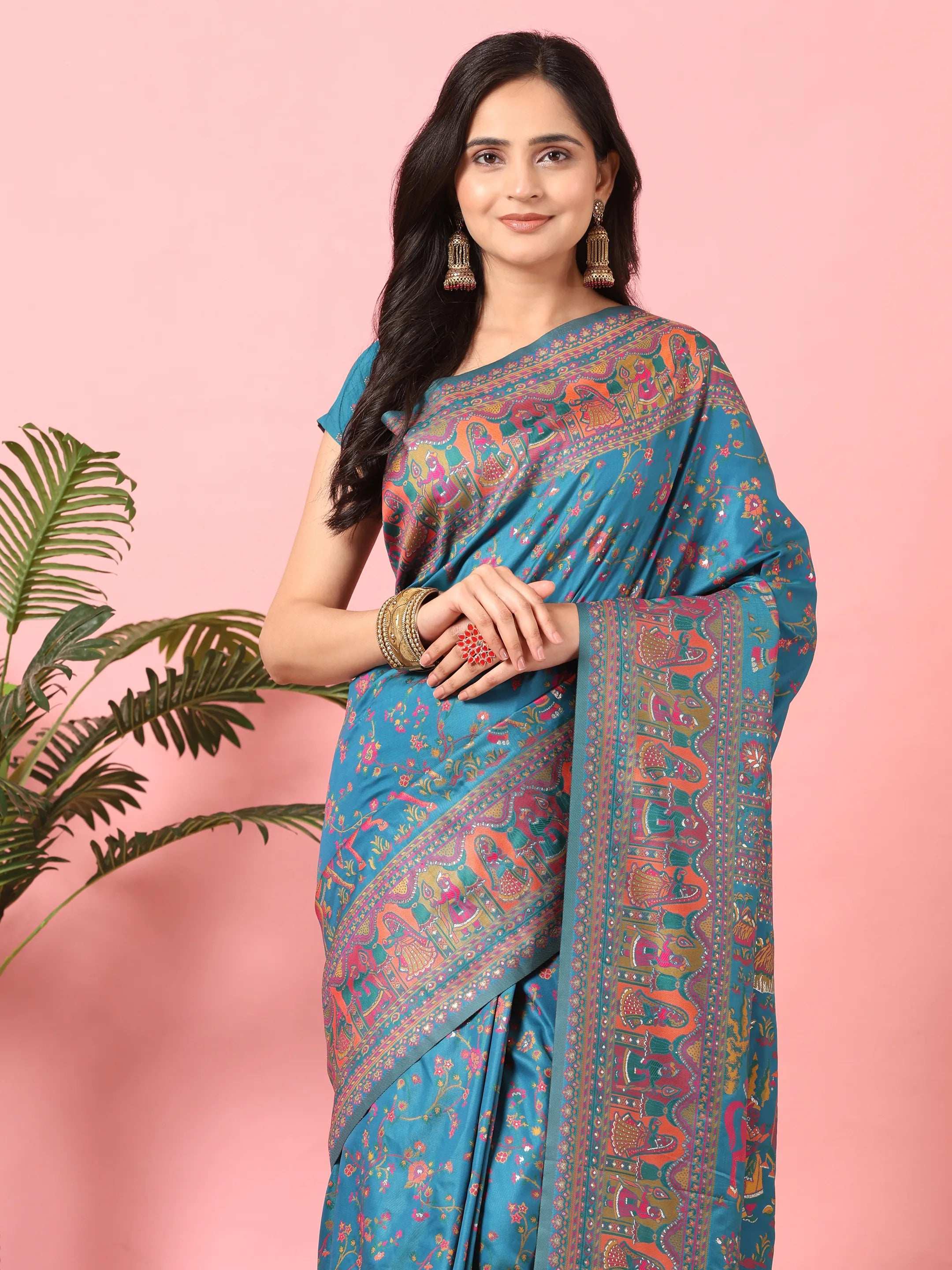Floral Printed Woven Zari Pashmina Saree