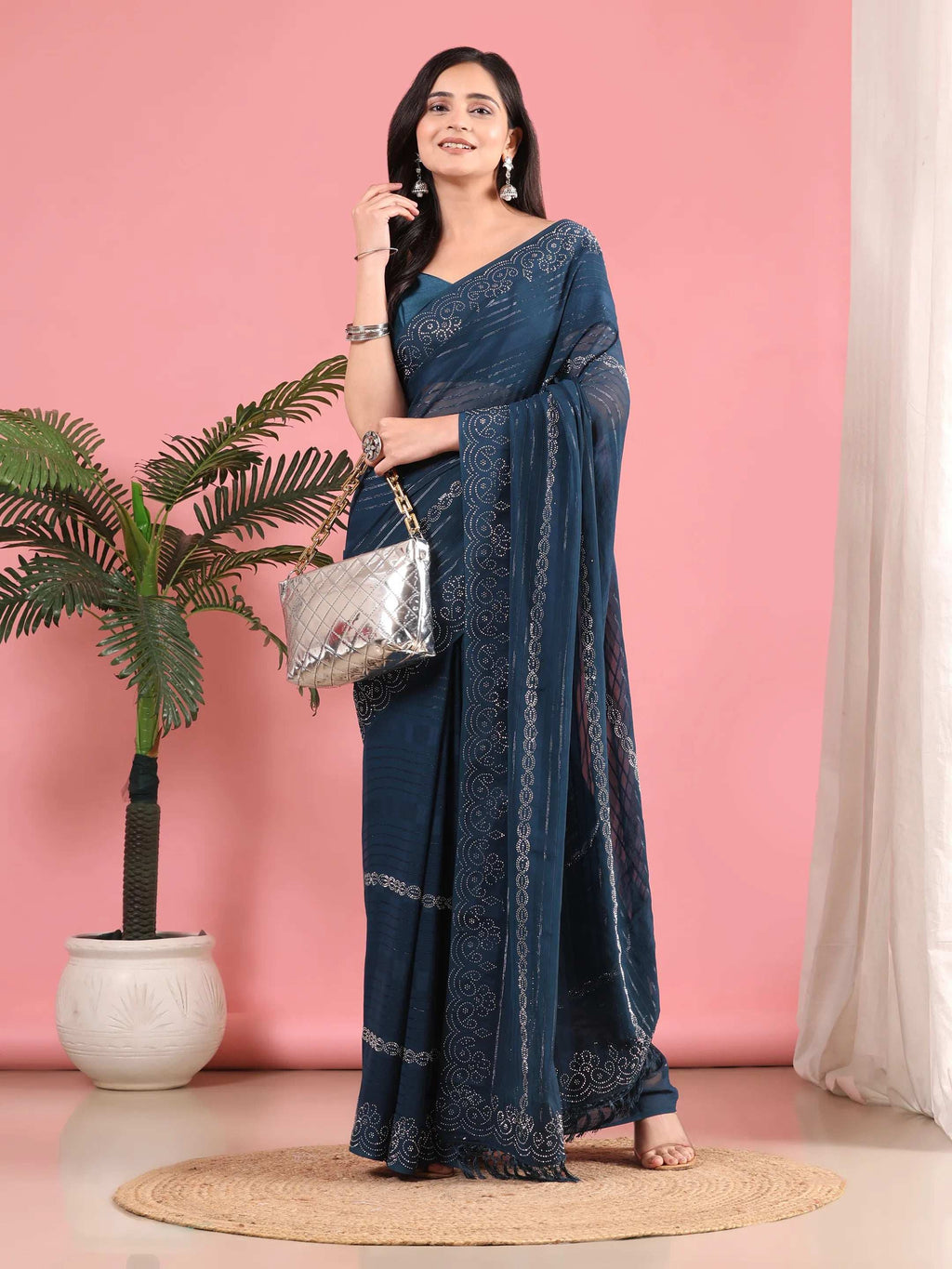 Georgette  Siroski Diamond Work Saree