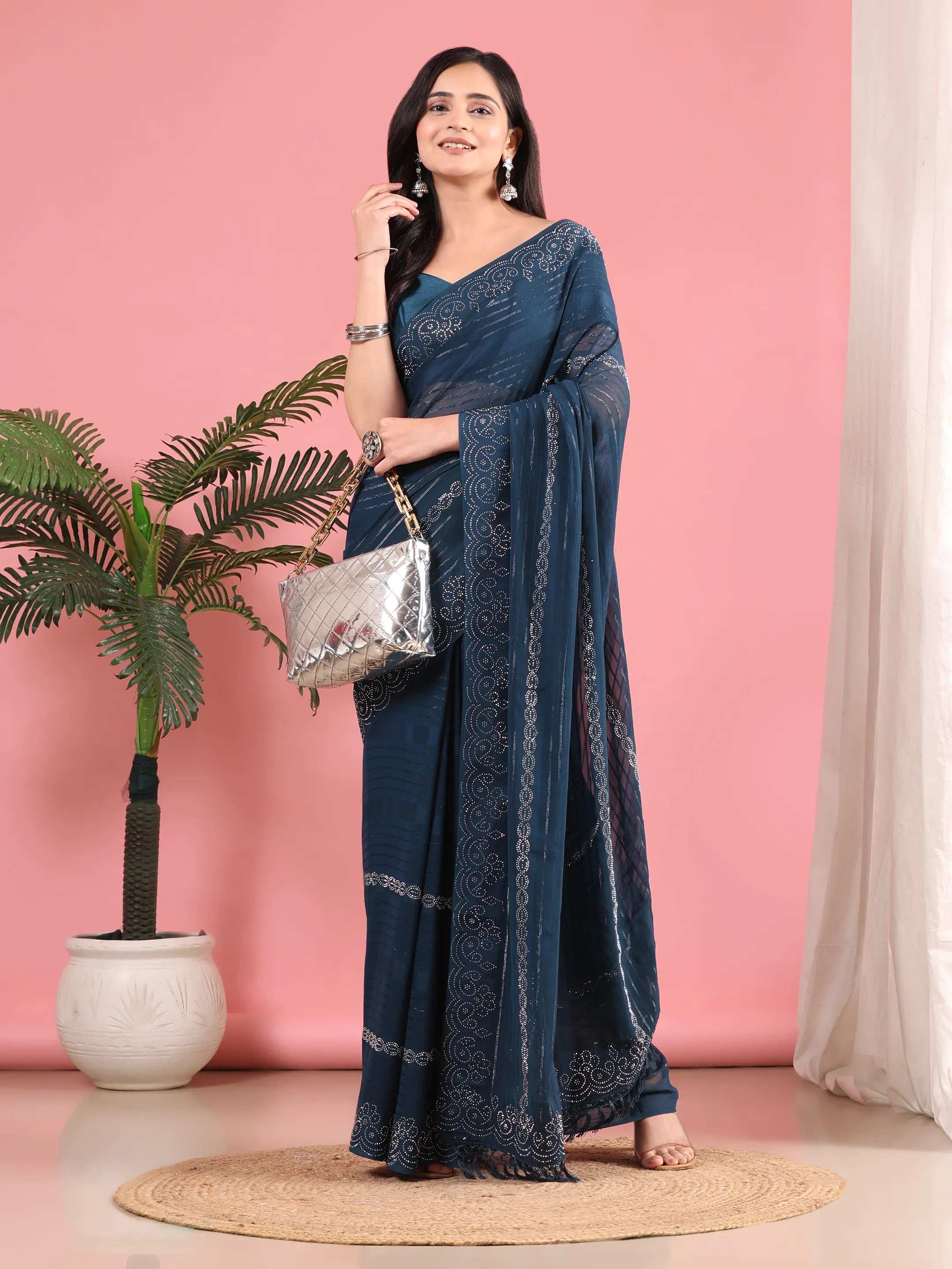 Georgette  Siroski Diamond Work Saree