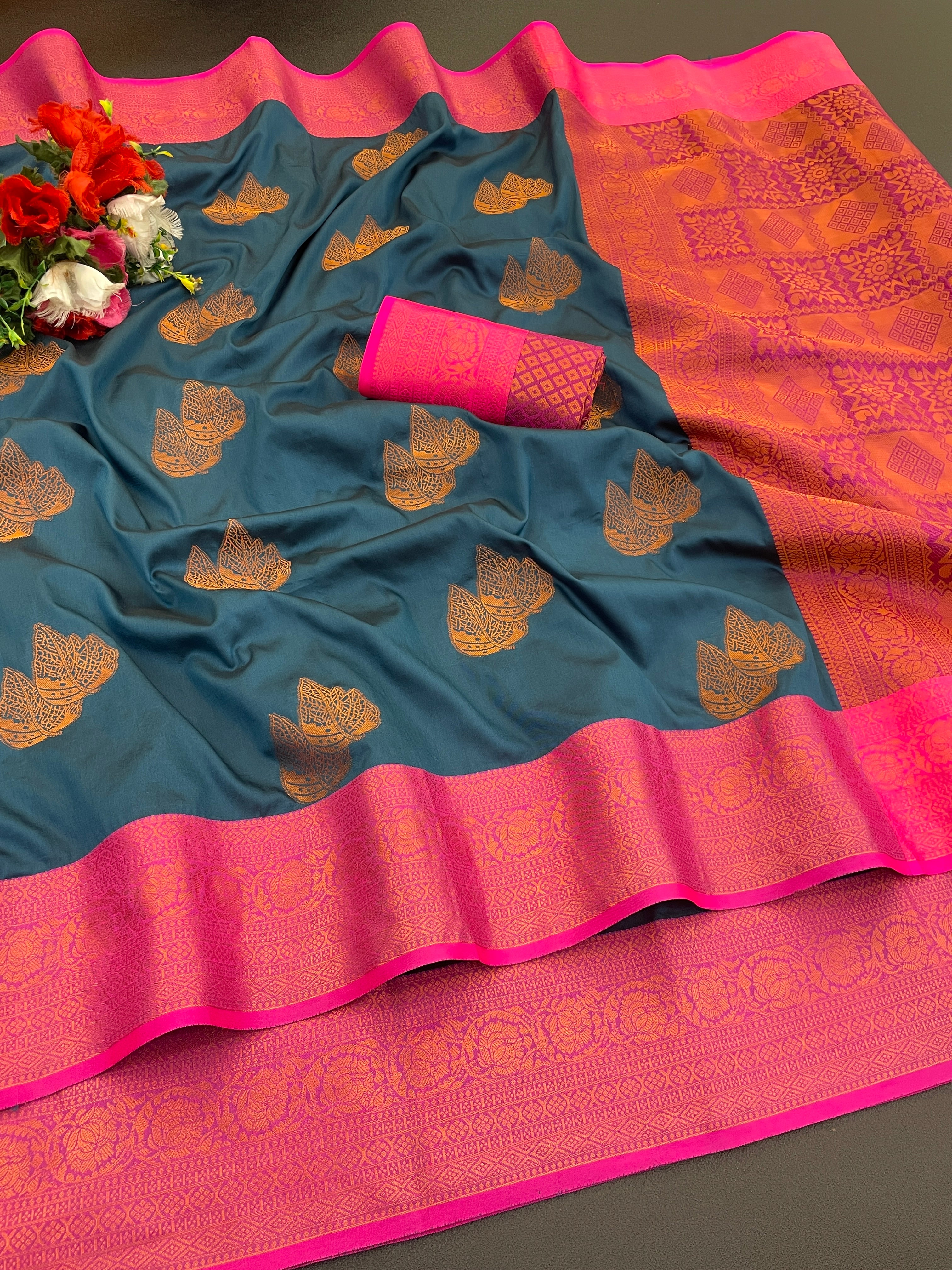 Woven Kanjivaram Soft Silk Copper Rich Pallu Saree
