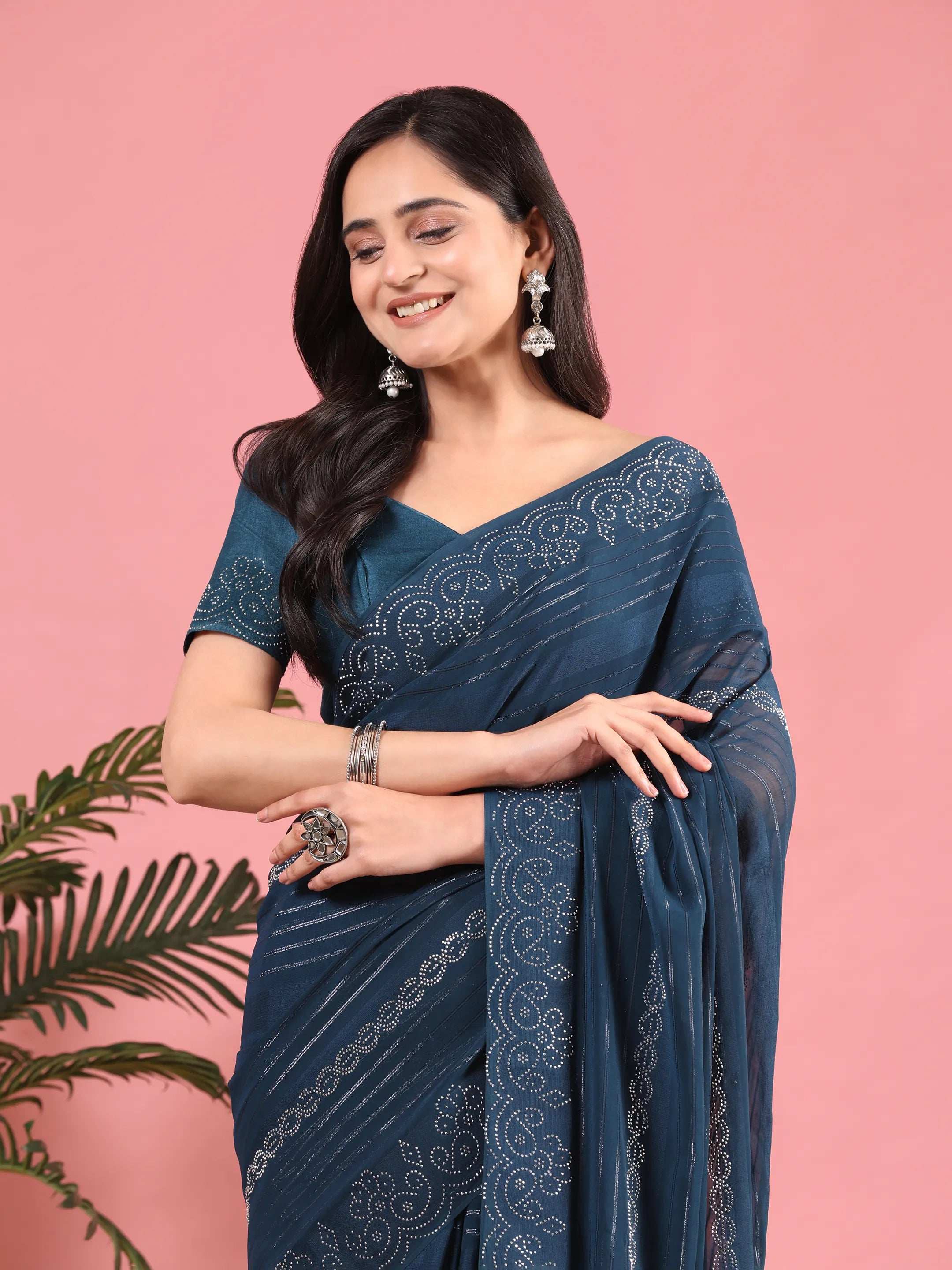 Georgette  Siroski Diamond Work Saree