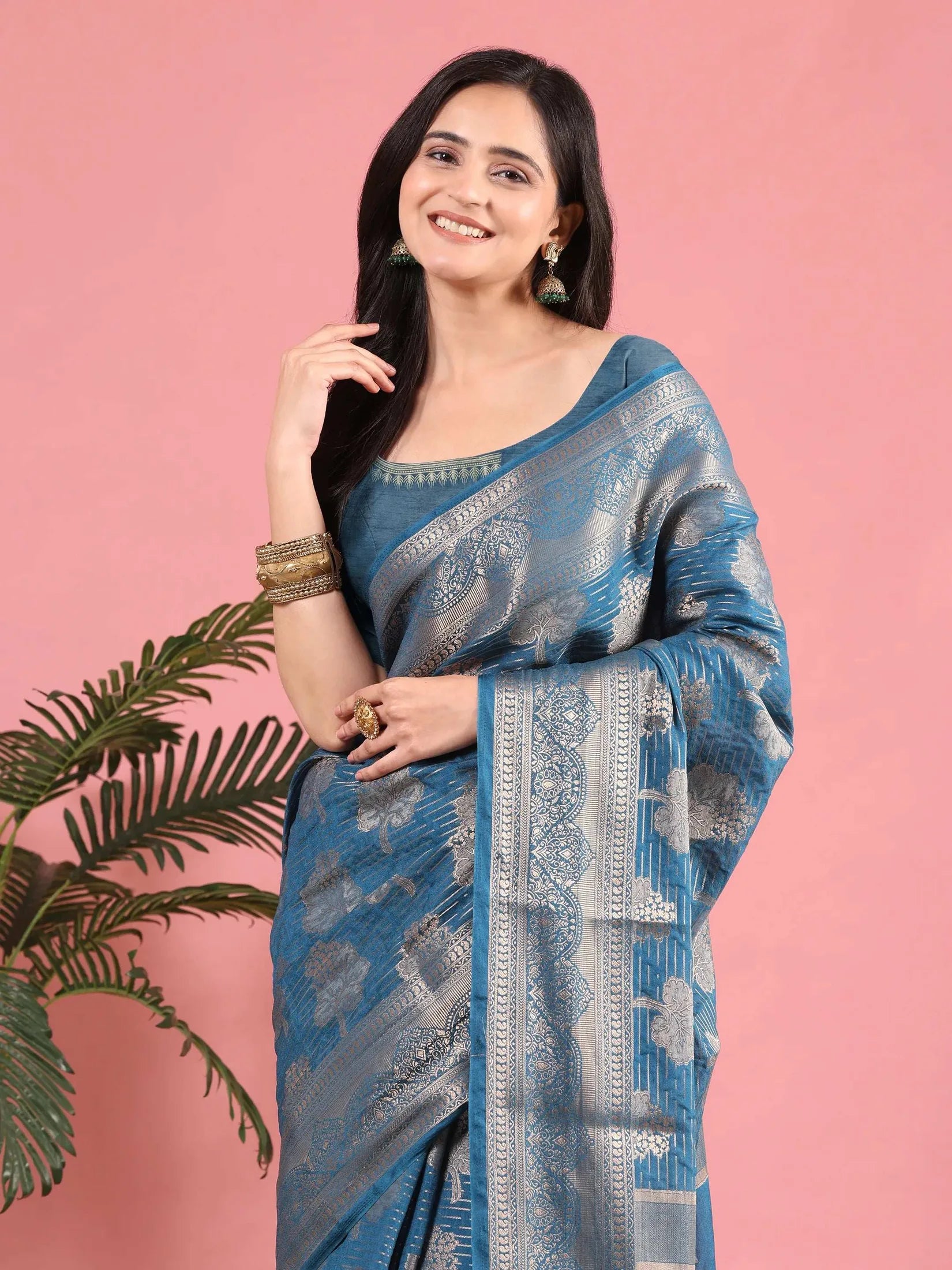 Banarasi Georgette Jacquard Saree With Embroidered Blouse