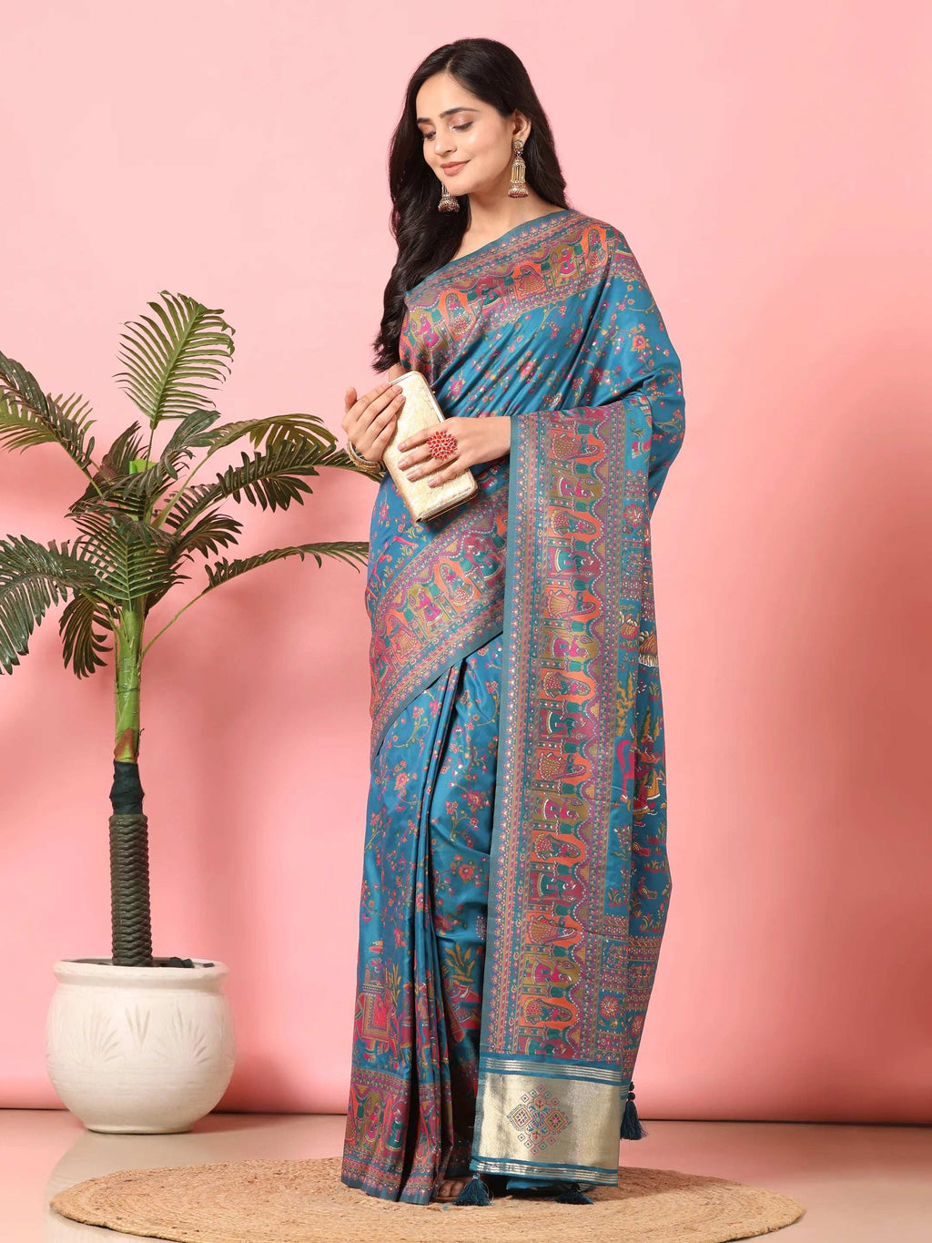 Floral Printed Woven Zari Pashmina Saree