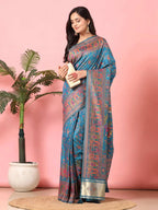 Floral Printed Woven Zari Pashmina Saree