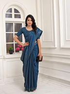 Pionex Ready To Wear Chinon Solid Saree With Embroidered Border